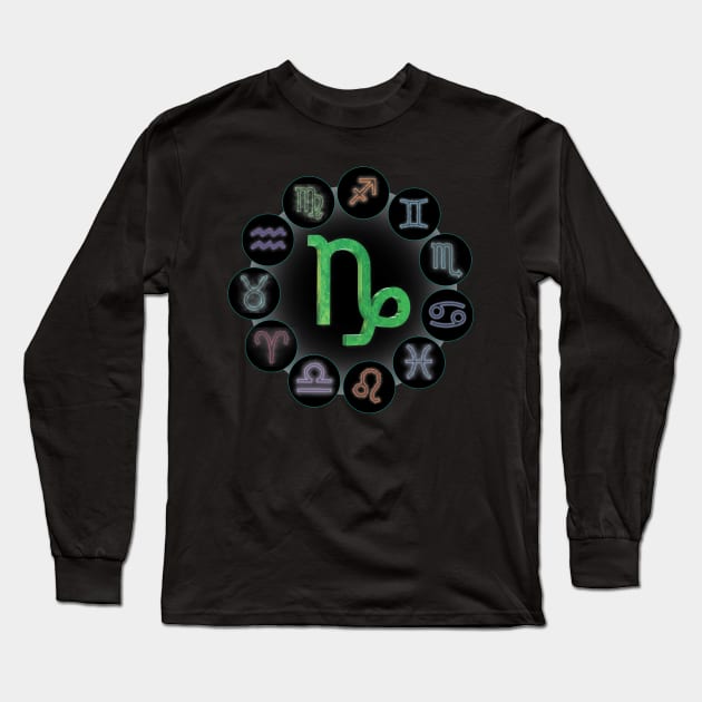 Capricorn/The Mountain Sea-Goat Zodiac Symbol. Long Sleeve T-Shirt by voloshendesigns